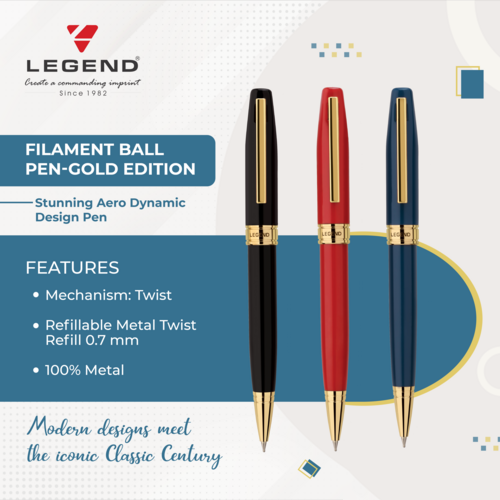 Filament Ball Pen With Gold Part - Color: Multicolour