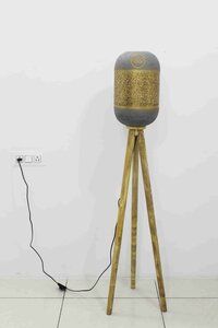 Wooden Floor Lamp With Metal Lamp Shade for interior lighting and decorations