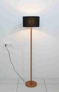 Minimalist Rose Gold Floor Lamp in iron with black cotton shade for interiors