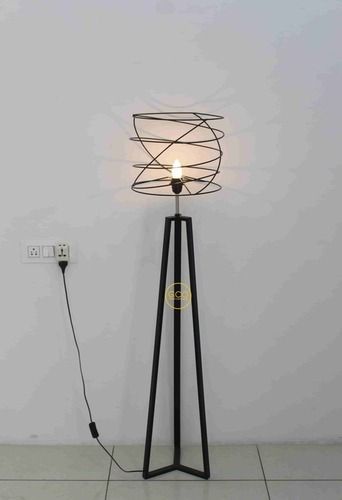 Black Floor Lamp With Minimalist Design Iron Made Shade And Base - Light Source: Incandescent