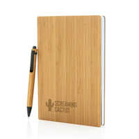 Promotional Bamboo Notebook Set - Bamboo Material, A5 Size, Multicolor, Hard Bound, 80 Gsm, Double Line, 160 Pages, Personalized Engraving Available