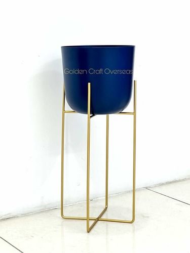 Blue Planter Pot with gold stand iron made powder coated finish floral decors