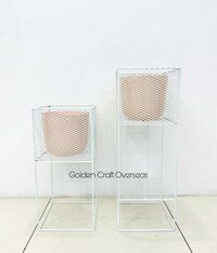 White Planter set of 2 in iron with pink pots powder coated finish