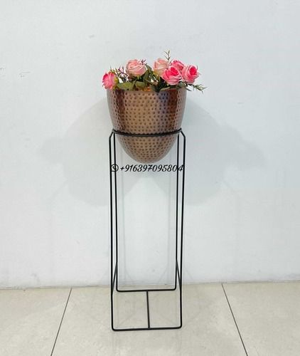 Atique Hammered Planter Pot with matte black iron stand for decorations