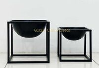 Small Planter Set of 2 in iron with matte black powder coated finish for table or floor decorations