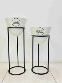 Black and White Planter Set of 2 Oval pots and straight stands for floral decorations