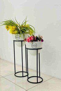 Black and White Planter Set of 2 Oval pots and straight stands for floral decorations