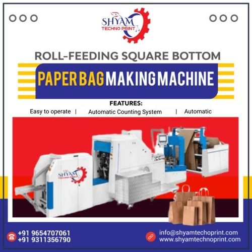 White & Blue Semi Automatic Square Bottom Paper Bag Making Machine