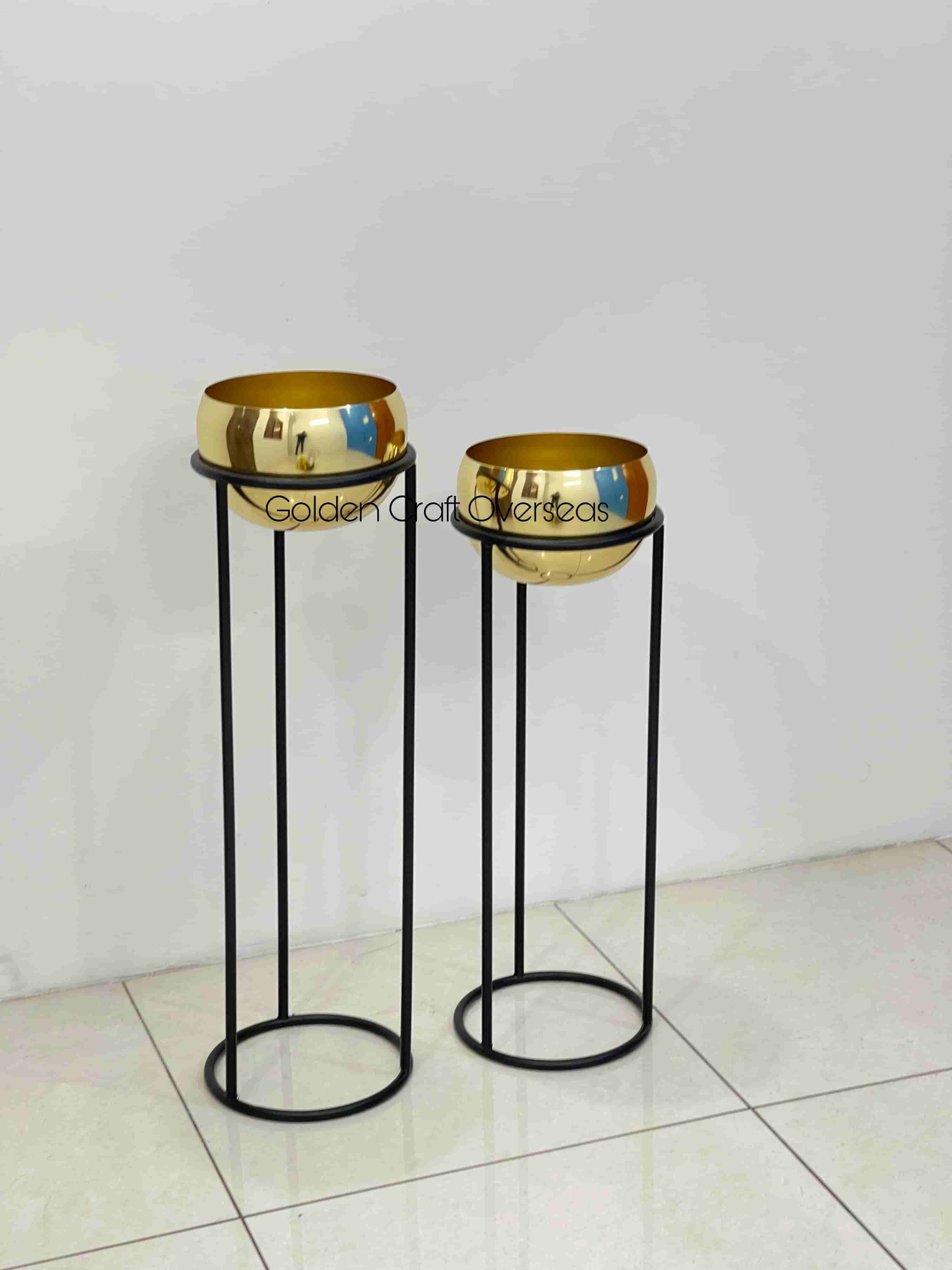 Gold Plated Planter Set of 2 with matte black powder coated stands