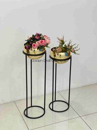 Gold Plated Planter Set of 2 with matte black powder coated stands