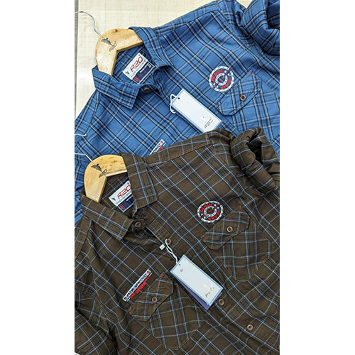 Mens Casual Twill Double Check Shirt