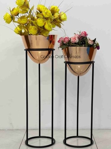 Rose Gold Plated Planter with matte black powder coated stands for floral decorations