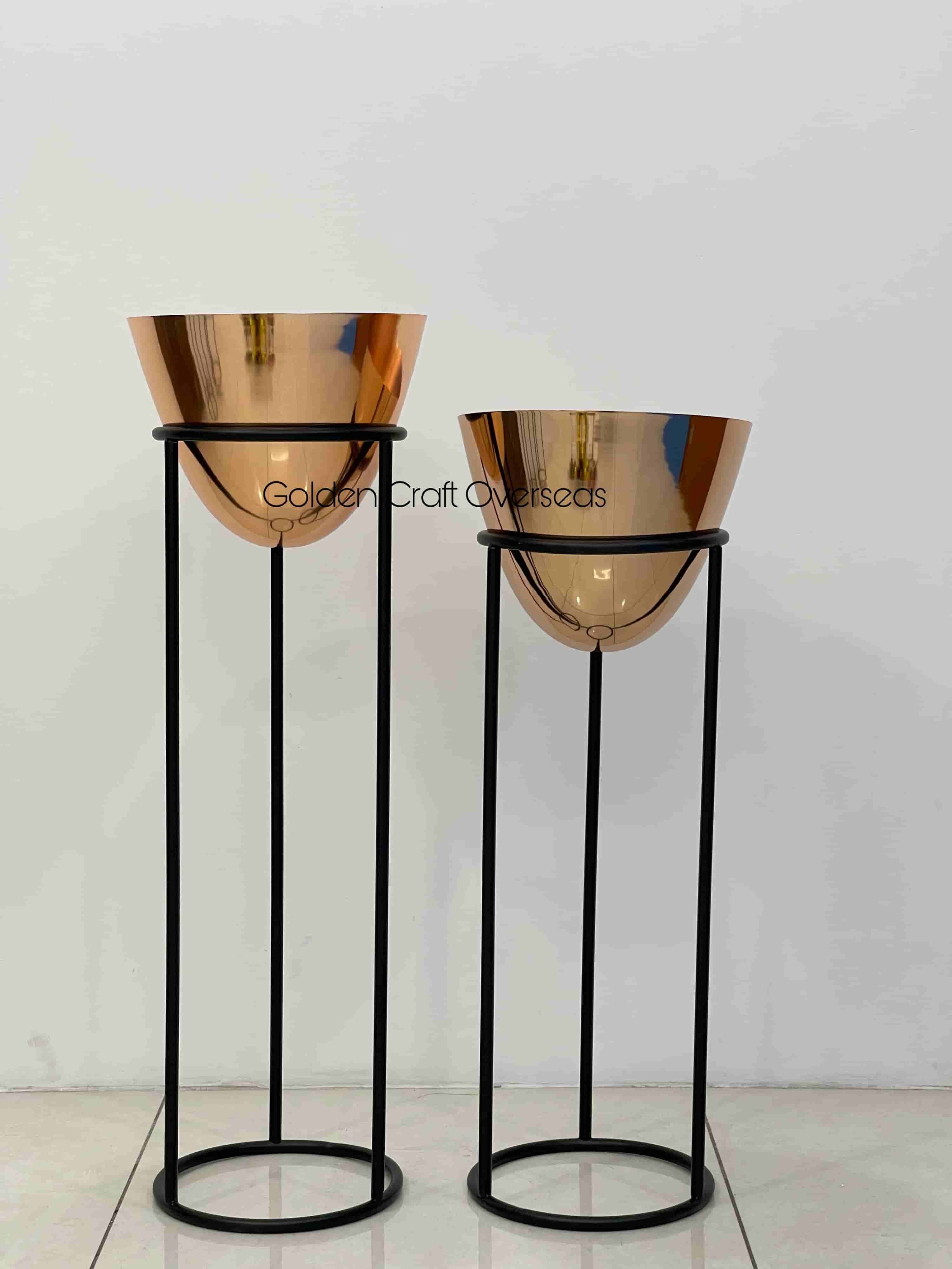 Rose Gold Plated Planter with matte black powder coated stands for floral decorations