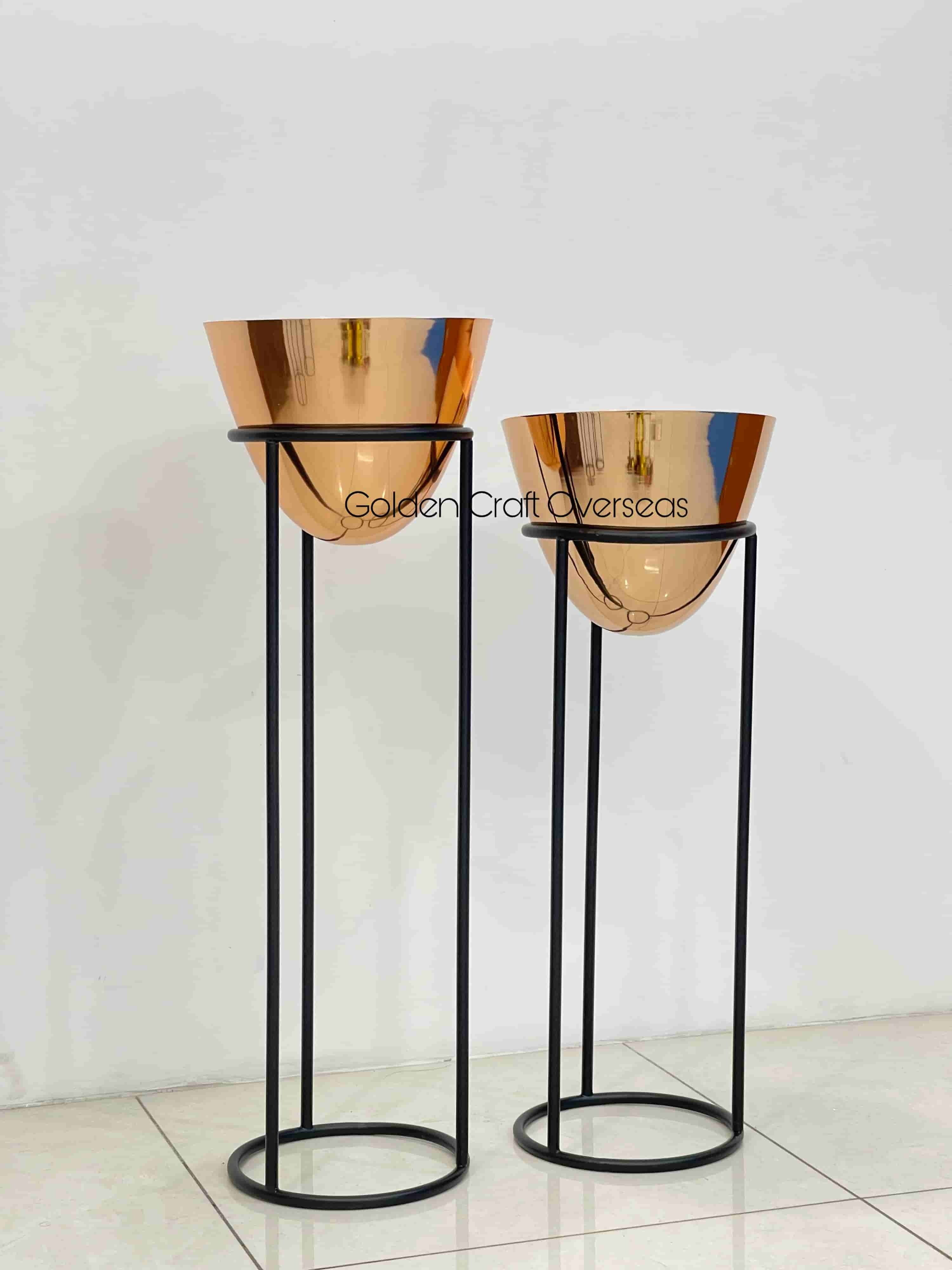 Rose Gold Plated Planter with matte black powder coated stands for floral decorations