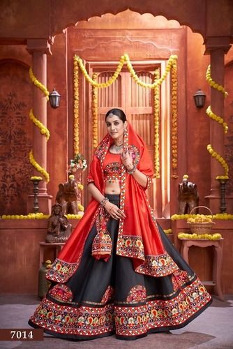 Black and Red Navratri Chaniya Choli with Mirror Work