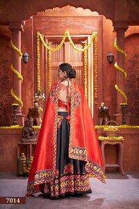 Black and Red Navratri Chaniya Choli with Mirror Work