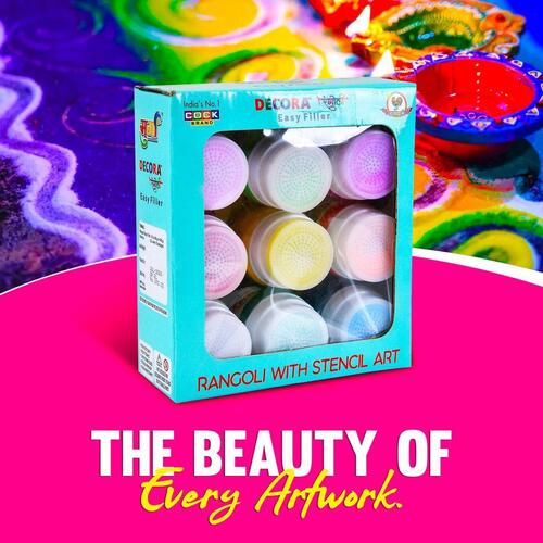 Decora Rangoli 9 Star Easy Filler Stencil Art - Non-Toxic Color, 138 x 55 x 152 cm , Multicolor, Eco-Friendly, Soft Powder, Fragrant