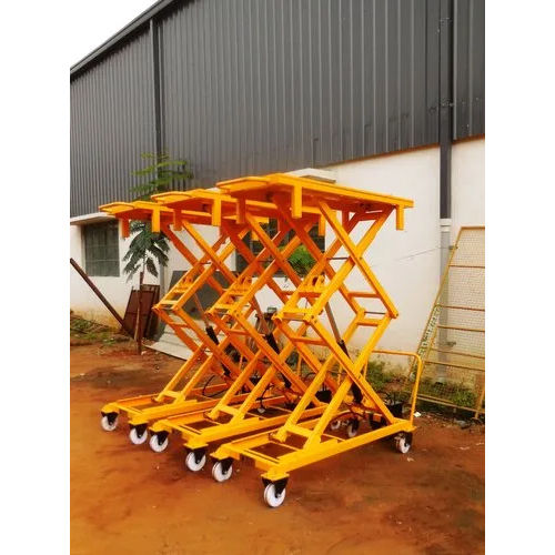 Yellow Scissor Lift Trolley Movable- Leg Pump