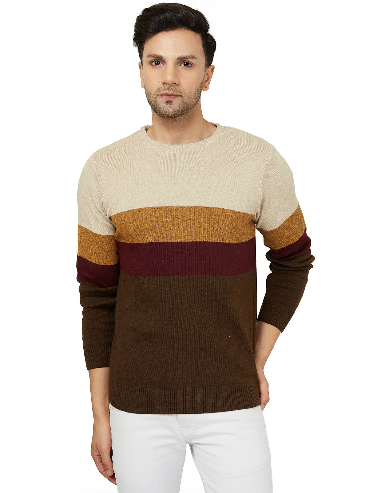 Round Neck Full Sleeve Striped Sweaters