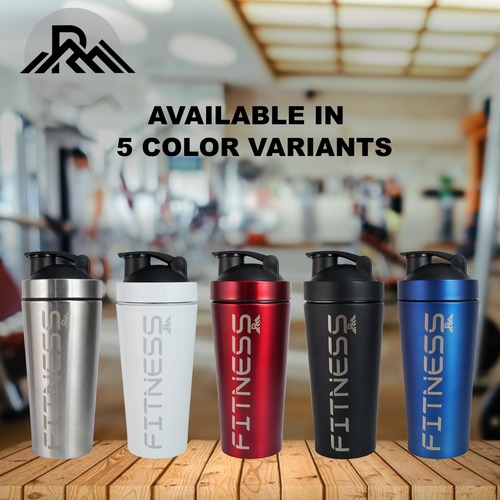 Stainless Steel Shaker - 500ml, Leak-Proof Design, Double-Wall Insulation, Comfortable Carrying Loop, Available in White, Black, Blue