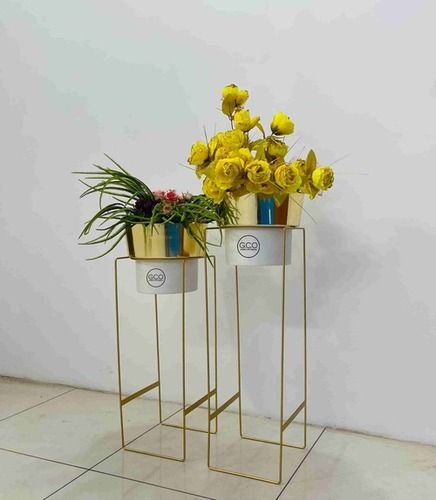 Trending Planter Set of 2 Gold plated pots with white powder coated strips classy finish