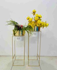 Trending Planter Set of 2 Gold plated pots with white powder coated strips classy finish