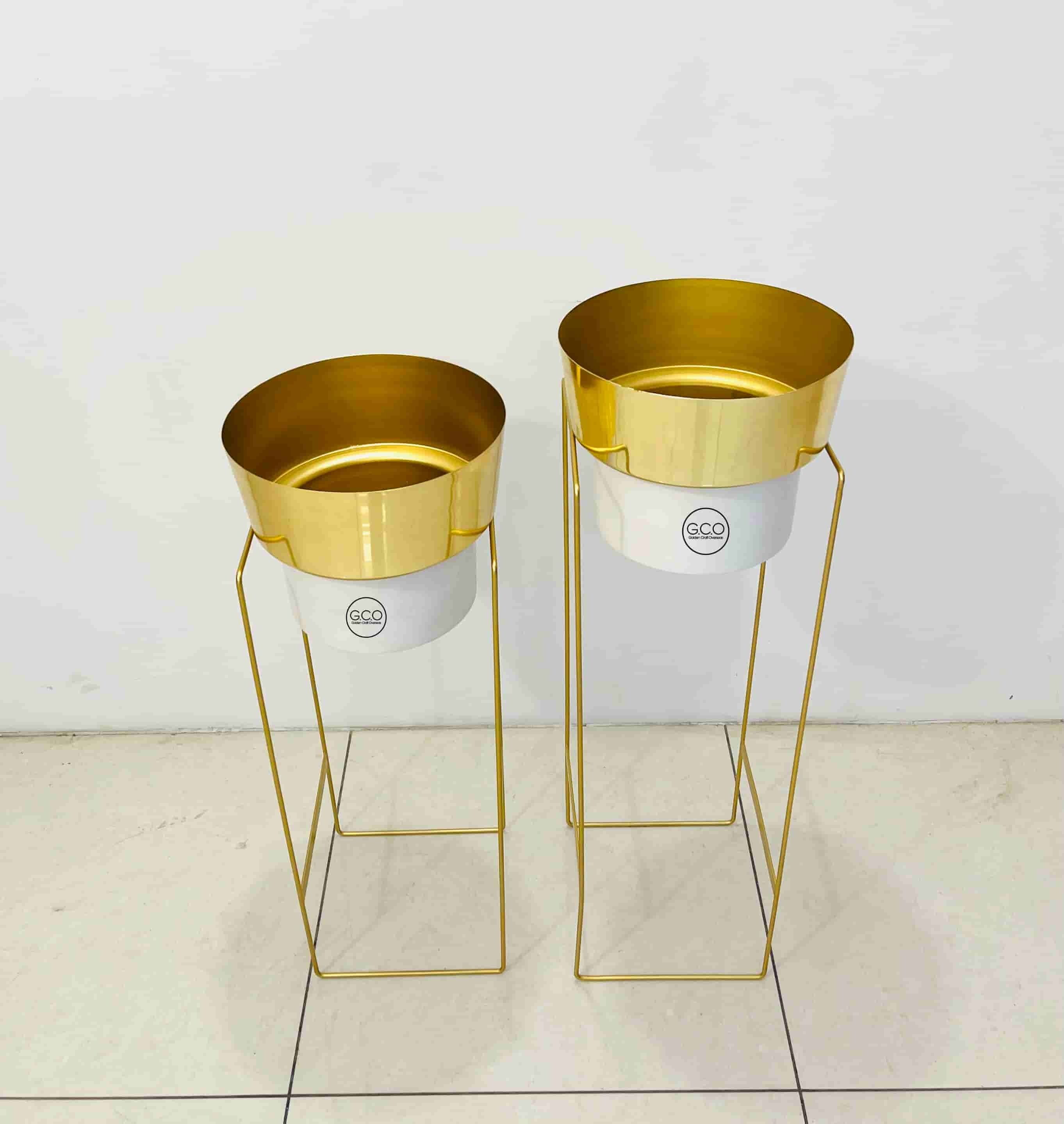 Trending Planter Set of 2 Gold plated pots with white powder coated strips classy finish