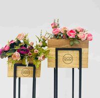 Wooden Planter set of 2 with iron stands powder coated finish for garden decorations