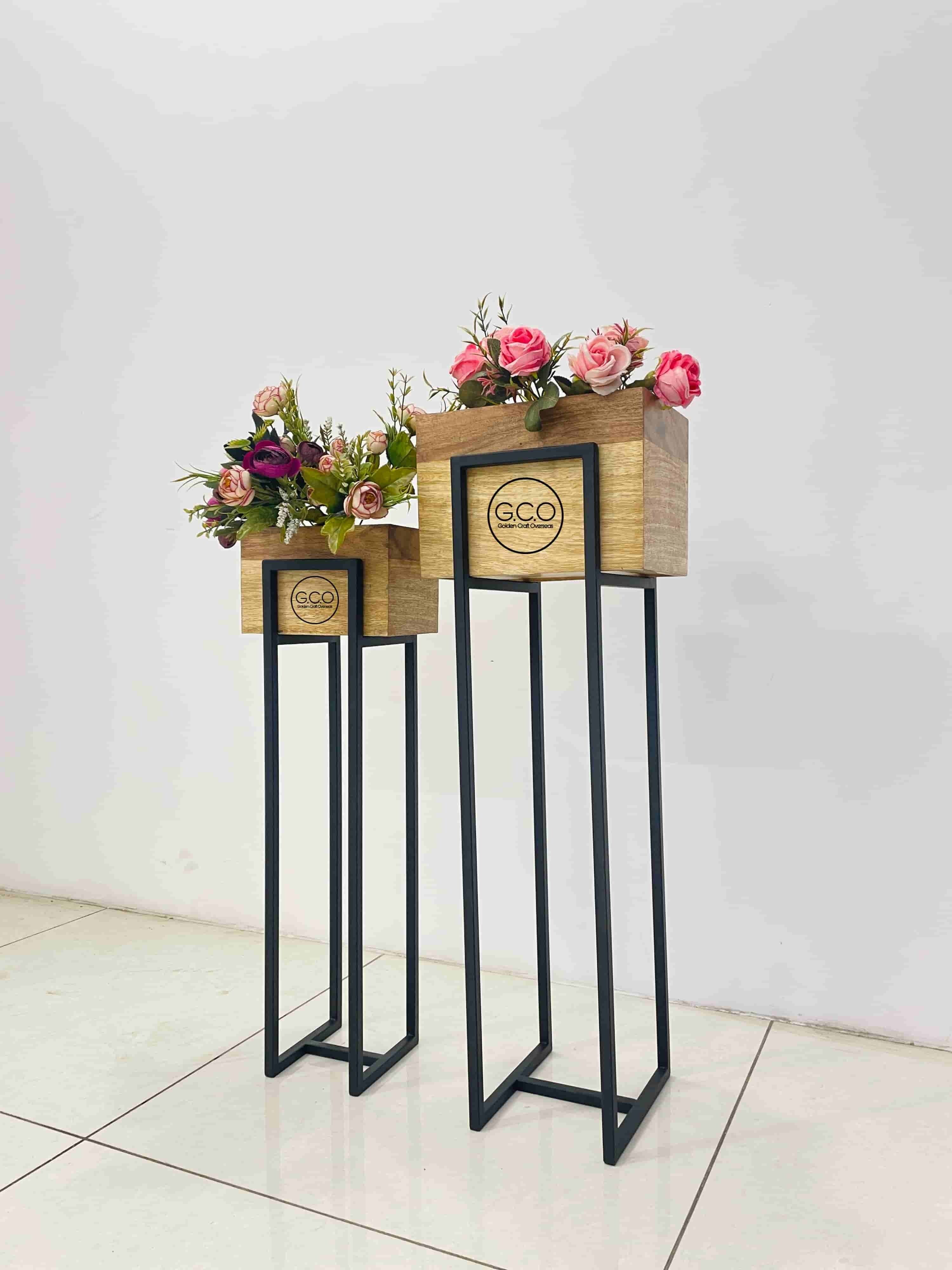 Wooden Planter set of 2 with iron stands powder coated finish for garden decorations