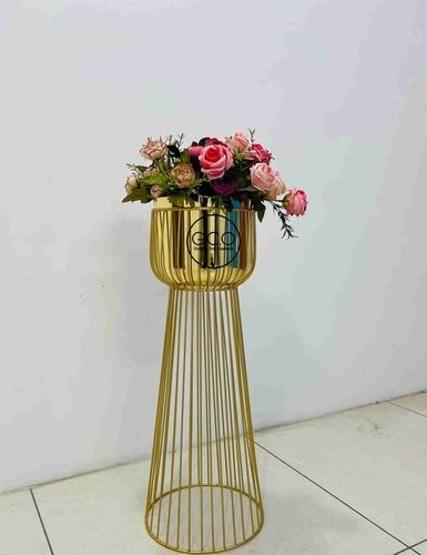 Gold Plated Planter With Golden Powder Coated Stands For Interior Garden Decorations - Dimensions: 8X8X26 Inch (In)