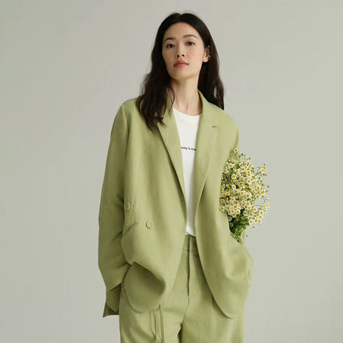 Multicolored China Linen Casual Green Suit