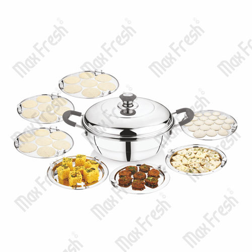 Silver Stainless Steel Jumbo Multi Kadai And Idli Cum Cooker