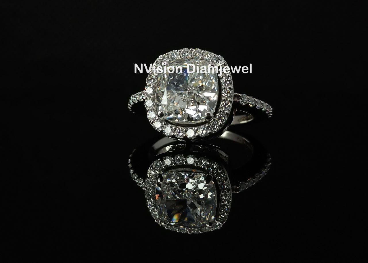 18KT Lab Grown Cushion Solitaire Halo Diamond Ring