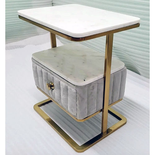 Durable Two Tier White Marble Side Table