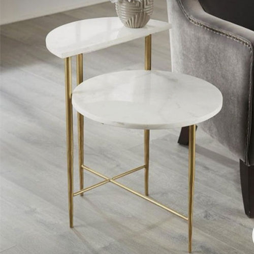 Two Tier White Marble Side Table
