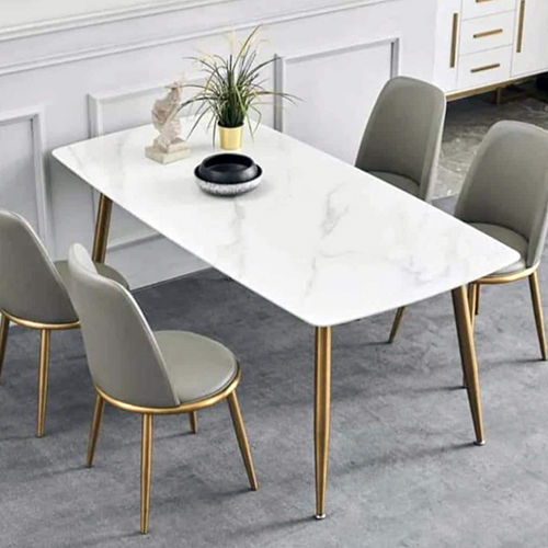 Rectangular White Marble Dining Table Indoor Furniture