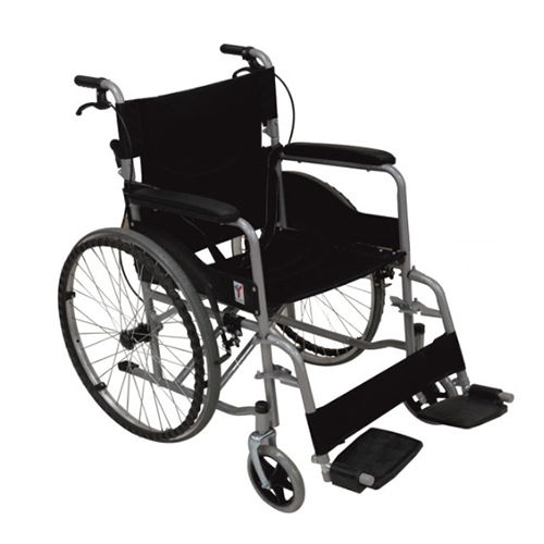 KW 370BL - POWDER COATED FRAME WHEELCHAIR WITH BACK FOLDING and BRAKE ASSIST - BLACK COLOUR