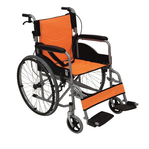 Kw 370bo - Powder Coated Frame Wheelchair With Back Folding And Brake Assist - Orange Colour