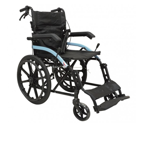 KW 372 BLB - WHEELCHAIR PREMIUM BLACK-BLUE WITH ALLOY WHEELS & BRAKE ASSIST