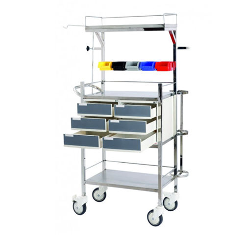 KW 439 (SS) - CRASH CART-EMERGENCY TROLLEY STAINLESS STEEL (304 G)