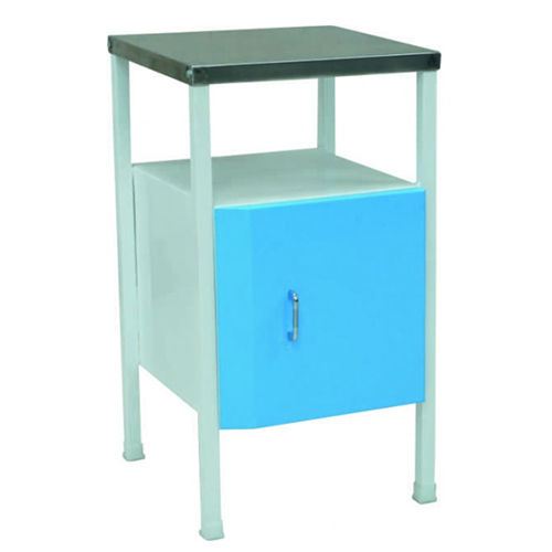 Kw 497 (Ms) - Bedside Locker Powder Coated With Ss Top - Color: Blue Grey