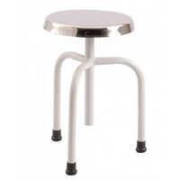 Hospital Stool - Mild Steel, Standard Size, White With Polished Silver Top - Plain Design And Durable Finish