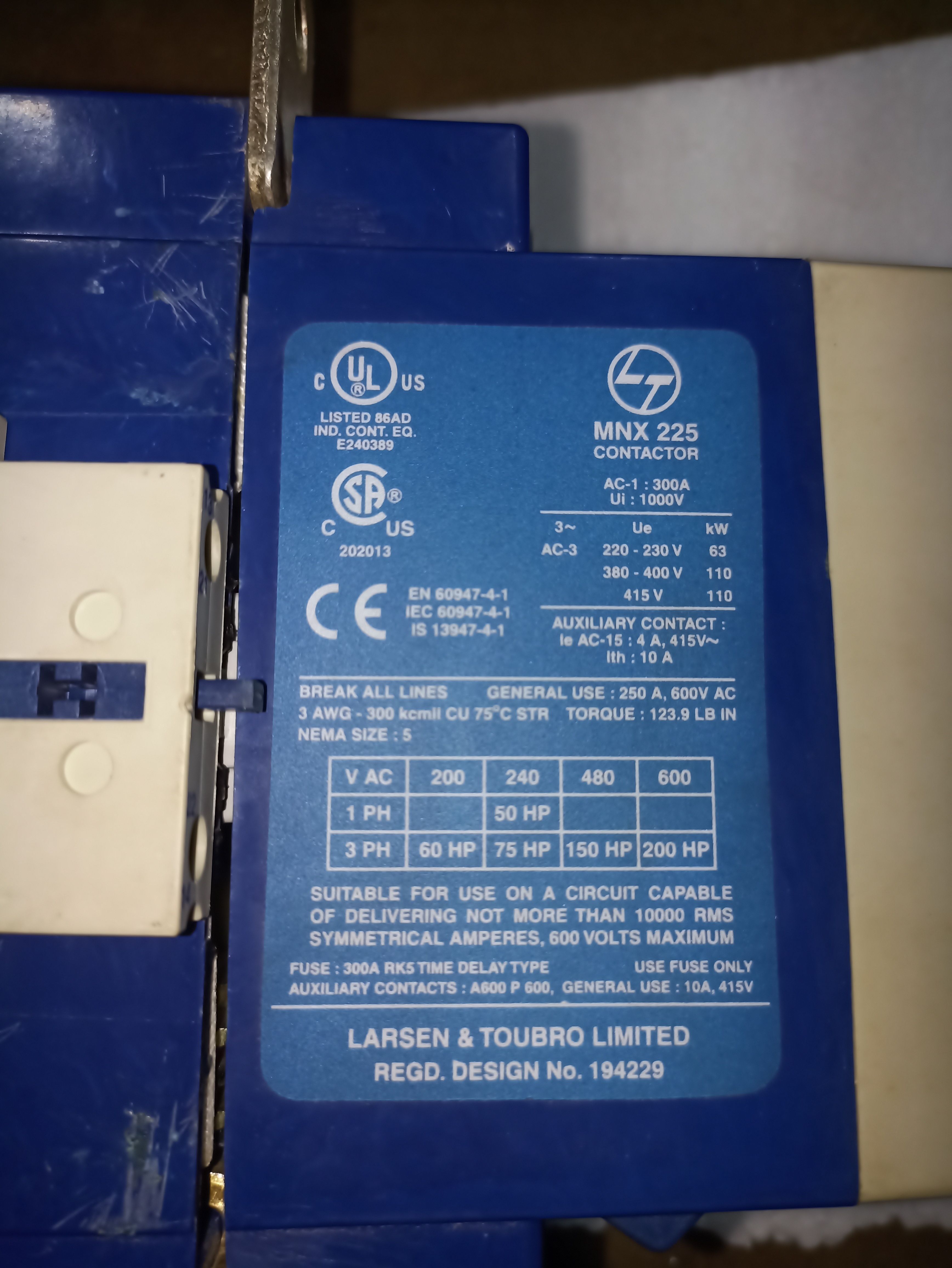 LT MNX-225 CONTACTOR