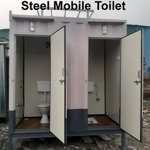 White & Blue Steel Mobile Toilet