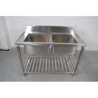 Two Sink Unit - Stainless Steel, 1200 X 600 X 850 Mm +150 | Gray Color, Ideal For Canteen, Hotel, Restaurant, 1 Year Warranty