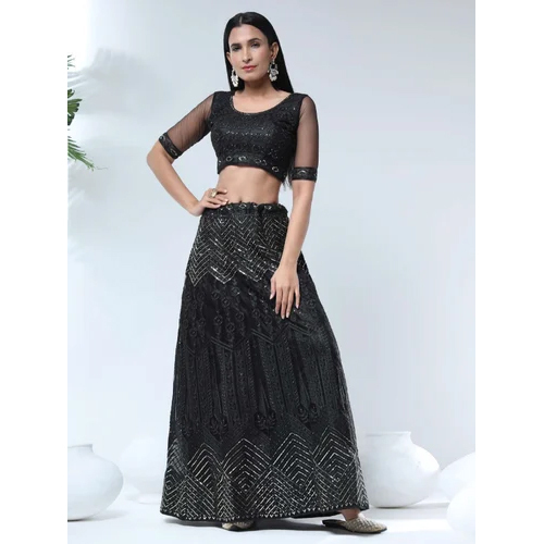 Wedding Wear Black Ladies Embroidered Lehenga