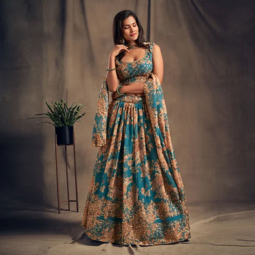 Sky Blue Printed Lehenga