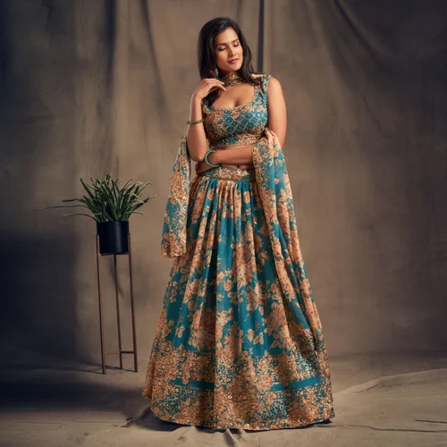 Sky Blue Printed Lehenga