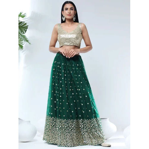 Green Stitched Ladies Embroidery Lehenga