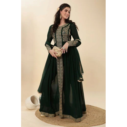 Ladies Green High Slit Suit